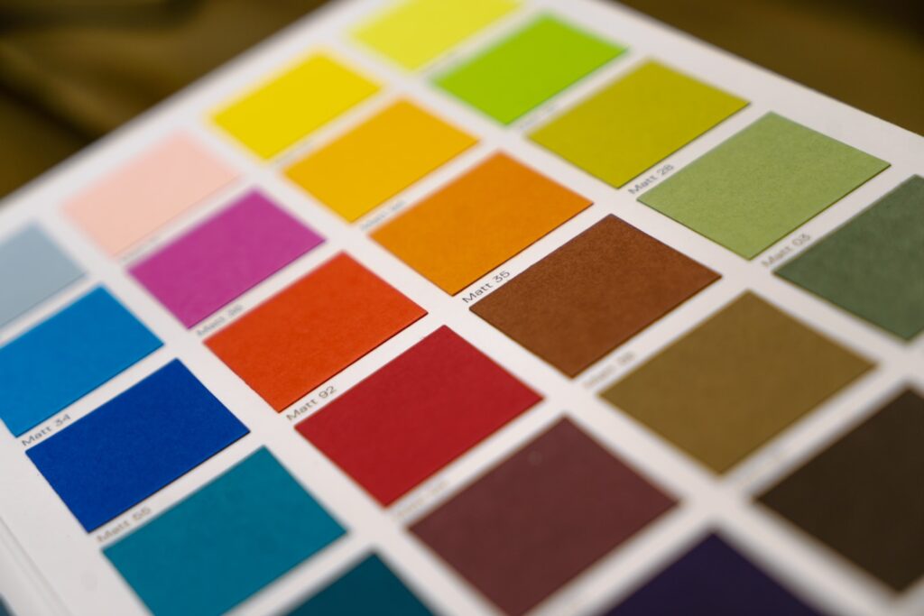A color sample for Gmund Matte colors. "Vibrant pops of color radiate brilliantly in a celebration of unbounded creativity. Produced in forty-eight foundational colors, each crafted with a classic matt finish and designed for the Gmund Colors collection."