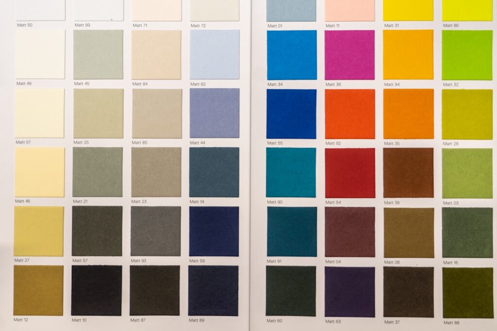 A color sample for Gmund Matte colors. "Vibrant pops of color radiate brilliantly in a celebration of unbounded creativity. Produced in forty-eight foundational colors, each crafted with a classic matt finish and designed for the Gmund Colors collection."